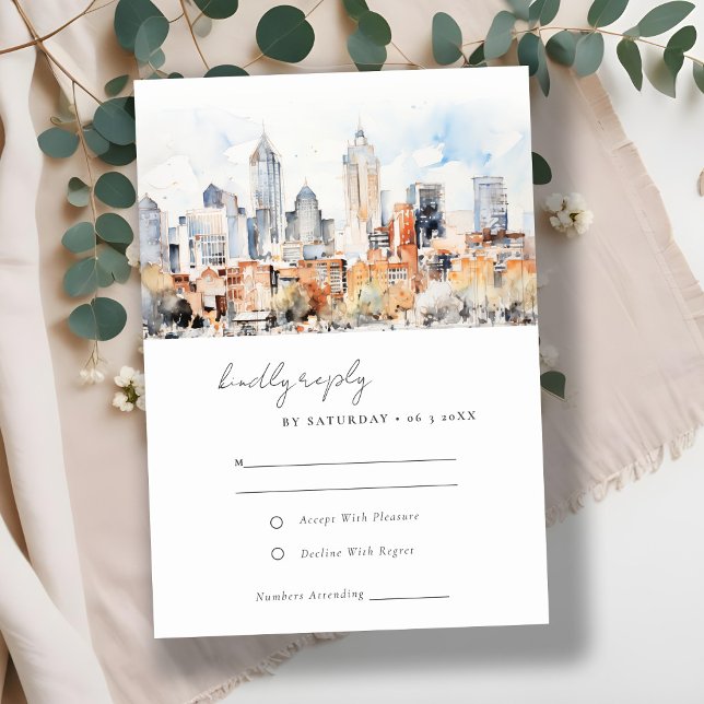 Denver Colorado Skyline Watercolor Wedding RSVP Card (Creator Uploaded)