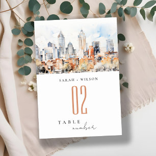 Denver Colorado Skyline Watercolor Wedding Table Number