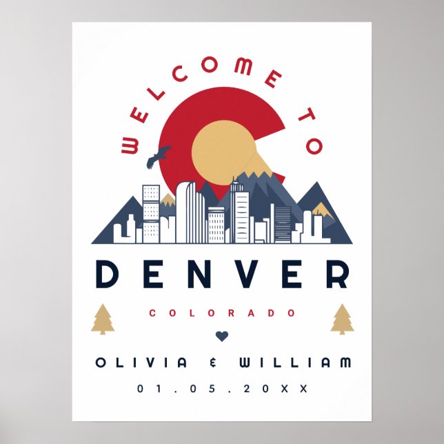 Denver Colorado Stylised Skyline Welcome Wedding Poster (Front)
