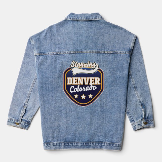 Denver Colorado travel logo Denim Jacket (Back)