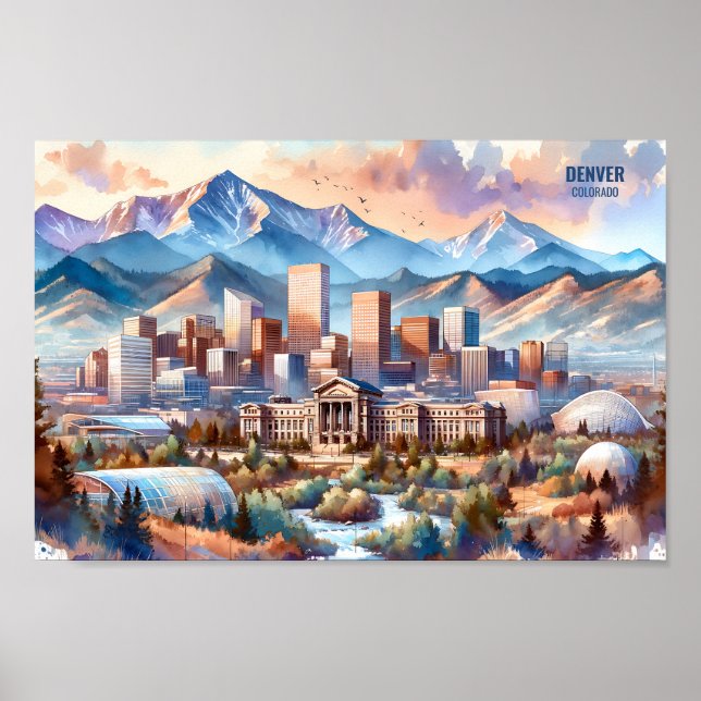 Denver Colorado USA Travel Places watercolor Poster (Front)
