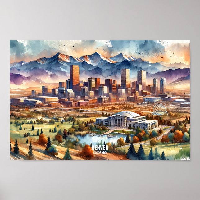 Denver Colorado USA Travel Places watercolor Poster (Front)