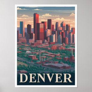 Denver Colorado USA Vintage Travel Illustration Poster