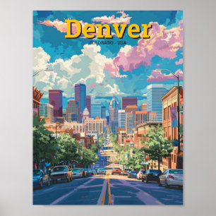 Denver Colorado USA Vintage Travel Poster