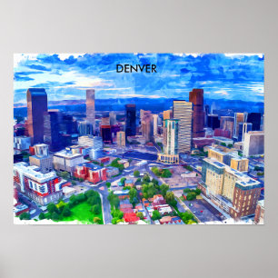Denver Colorado Vintage Retro Travel Watercolor Poster