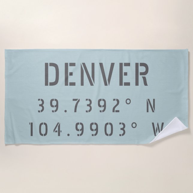 Denver Latitude Longitude Beach Towel (Front)