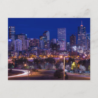 Denver Skyline At Night - Colorado Postcard