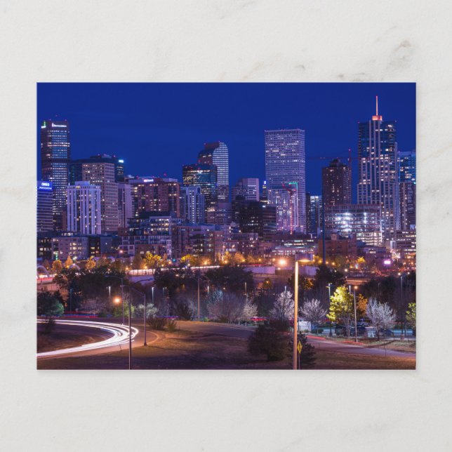 Denver Skyline At Night - Colorado Postcard (Front)