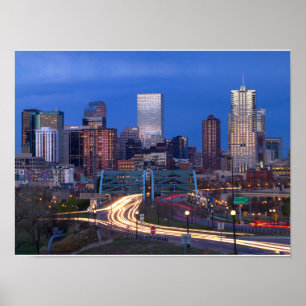 Denver Skyline at Night Poster