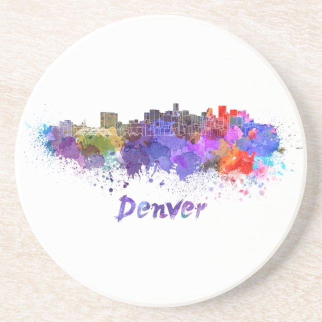 Denver skyline in watercolor coaster (Front)
