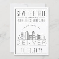 Denver Wedding Stylised Skyline Save the Date