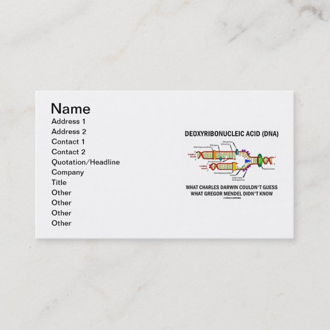 Deoxyribonucleic Acid (DNA) Darwin Mendel Saying Business Card (Front)
