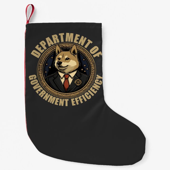 Department Of Government Efficiency Doge Dog Small Christmas Stocking (Front)