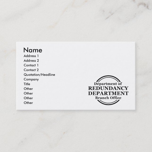 Department of Redundancy Business Profile Card (Front)