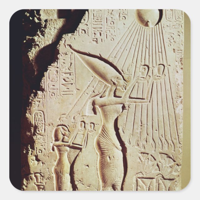 Depicting Amenophis IV, Nefertiti and Daughter Square Sticker (Front)
