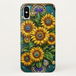 Depicting Sunflowers With Gemstone Embellishments iPhone X Case