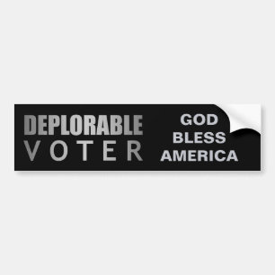 Deplorable Voter God Bless America Black Silver Bumper Sticker