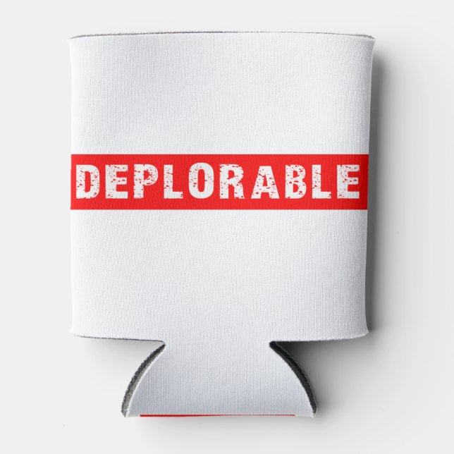DEPLORABLE White on Red Can Cooler (Front)