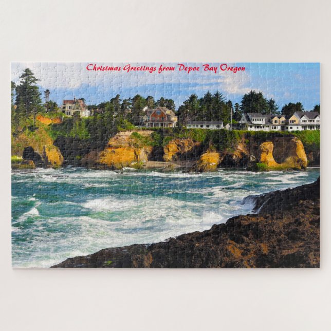 Depoe Bay Oregon. Christmas Greetings Jigsaw Puzzle (Horizontal)