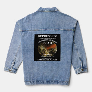 DEPRESSED TIME MACHINE TRAVELER POMPEII 79 AD DENIM JACKET
