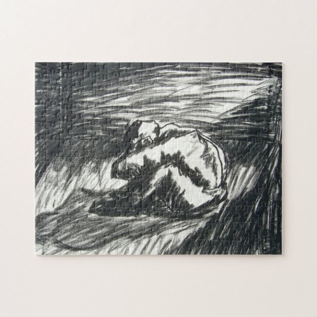 Depression Alone in a Dark Room charcoal drawing Jigsaw Puzzle (Horizontal)