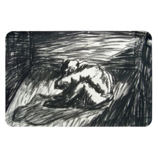 Depression Alone in a Dark Room charcoal drawing Magnet