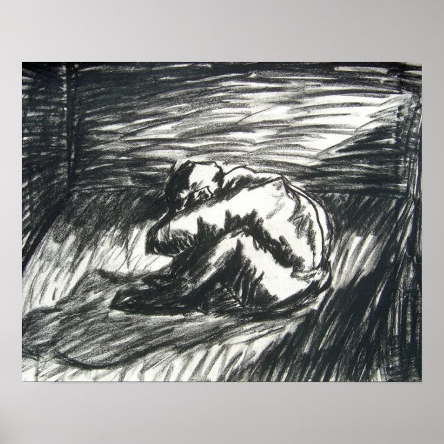Depression Alone in a Dark Room charcoal drawing Poster (Front)