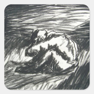 Depression Alone in a Dark Room charcoal drawing Square Sticker