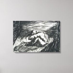 Depression Alone in Dark Room Charcoal Art Drawing Canvas Print