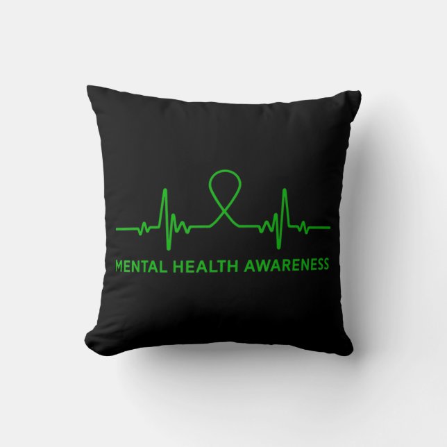 Depression Anxiety Mental Health Awareness Green R Cushion (Front)