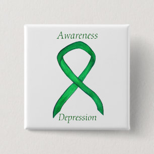 Depression Awareness Custom Green Ribbon Pin