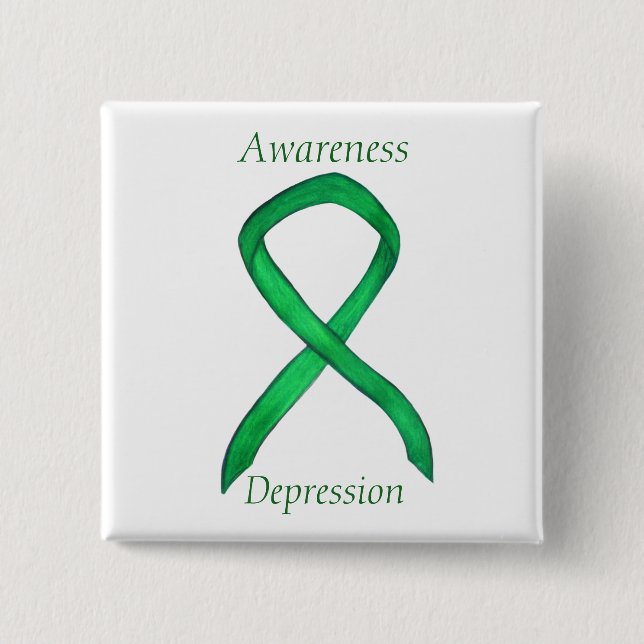 Depression Awareness Custom Green Ribbon Pin (Front)