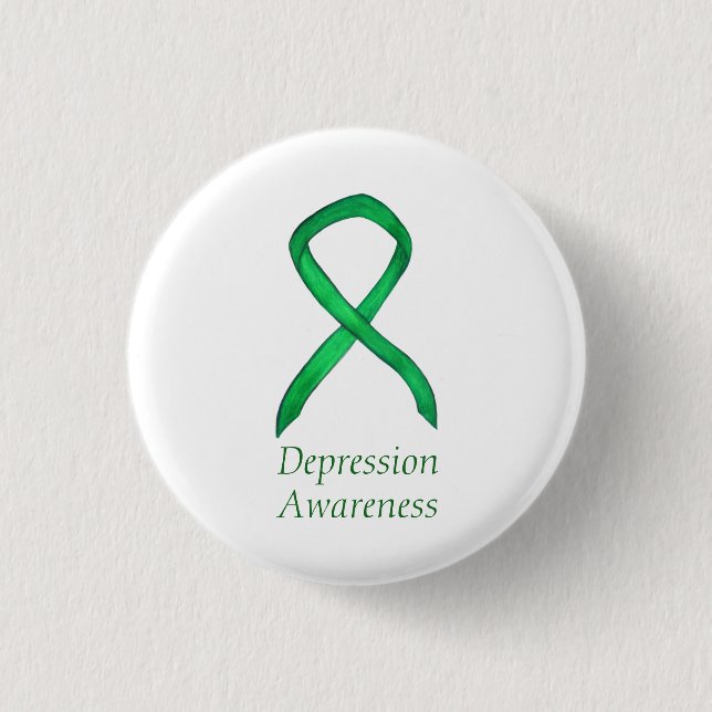 Depression Awareness Custom Green Ribbon Pin (Front)