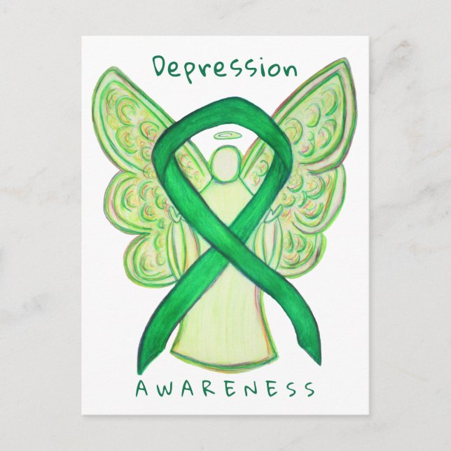 Depression Awareness Ribbon Green Angel Postcard (Front)