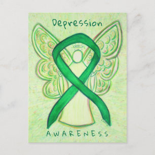 Depression Awareness Ribbon Green Angel Postcards