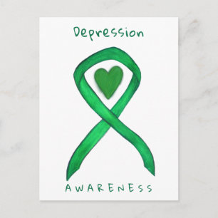 Depression Awareness Ribbon Green Heart Postcard