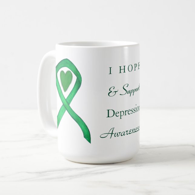 Depression Awareness Ribbon Heart Coffee Cup Mugs (Front Left)