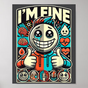 Depression I'm Fine Help Mental Health Awareness Poster
