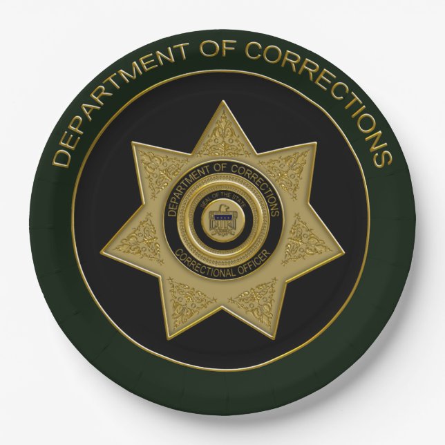 Dept of Corrections Badge Blk Grn Go-PAPER PLATE (Front)
