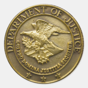 DEPT OF JUSTICE GOLD BADGE CLASSIC ROUND STICKER