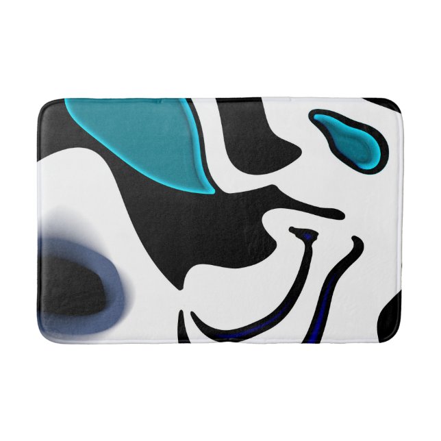 Depth Charge: Abstract Black, White & Blue Bath Mat (Front)