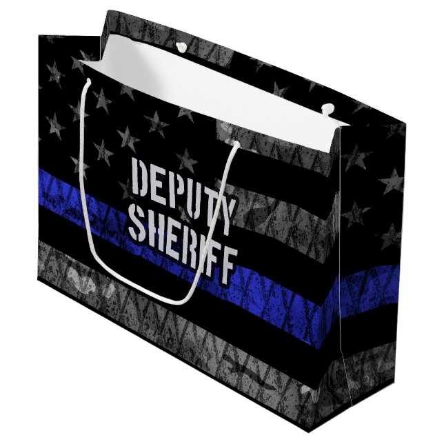 Deputy Sheriff Distressed Flag Large Gift Bag (Front Angled)