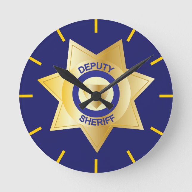 Deputy Sheriff's Gold Star Badge Round Clock (Front)