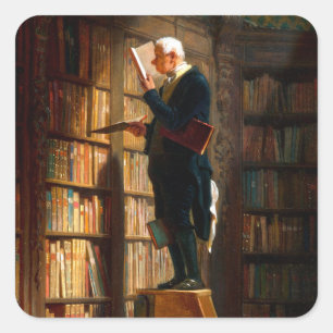 Der Bücherwurm von Carl Spitzweg Deutsche Malerei  Square Sticker