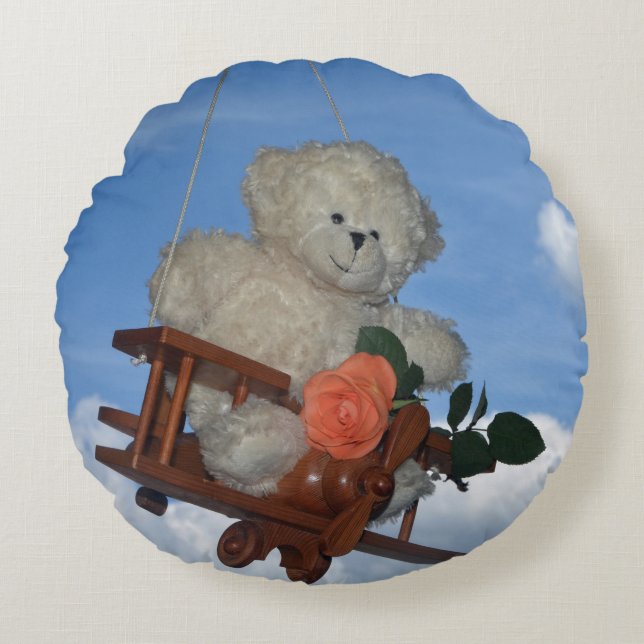 Der fliegende Teddybär Round Cushion (Front)
