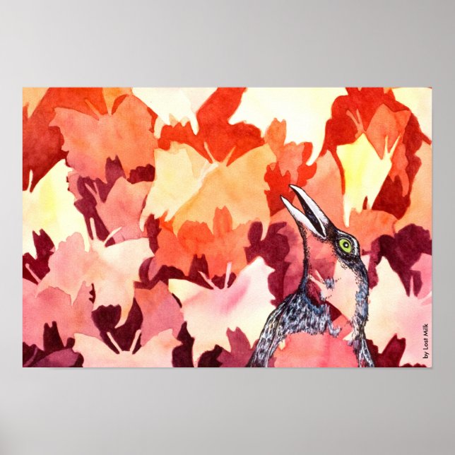 Der Rabe schreckt die Schmetterlinge auf Poster (Front)