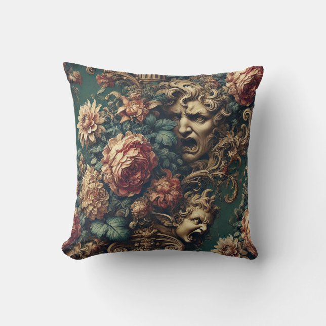 Deranged Decadence – Gothic Victorian Floral  Cushion (Front)