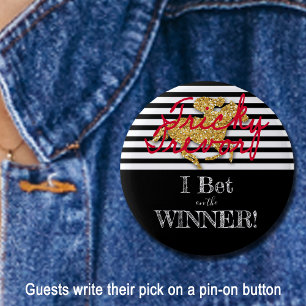 Derby Bet Gold Racehorse on Black Stripes 6 Cm Round Badge