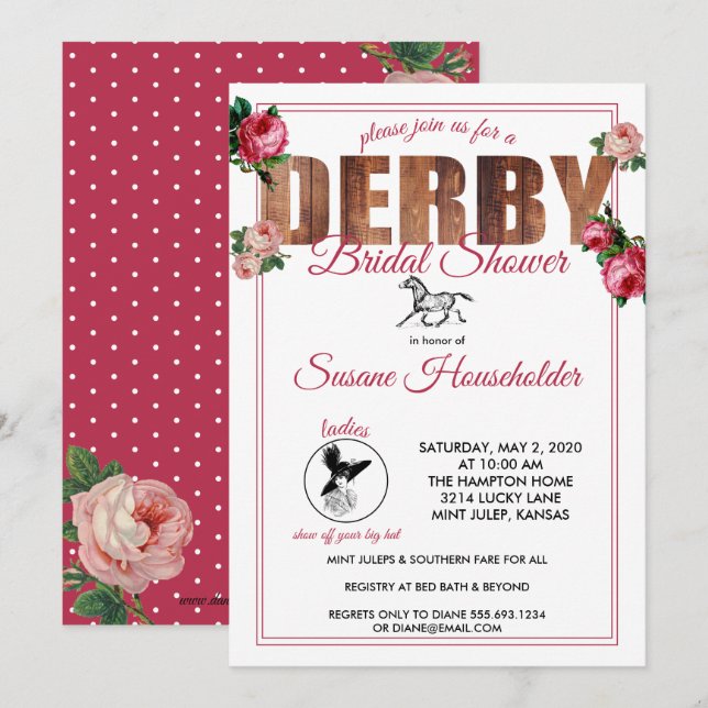 Derby Bridal Shower Horse Racing Roses Invitation (Front/Back)