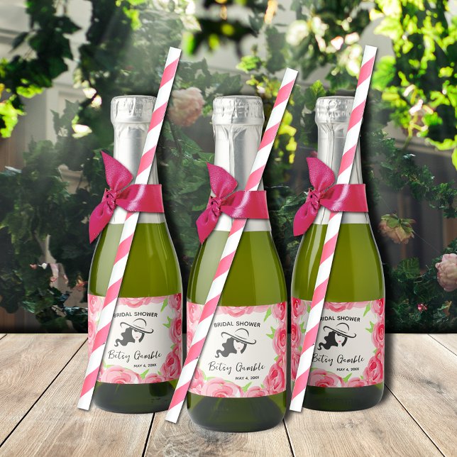 Derby Bridal Shower Mini Sparkling Wine Labels (Mini bottle labels with long hair, short hair version available (straws and ribbons not included))